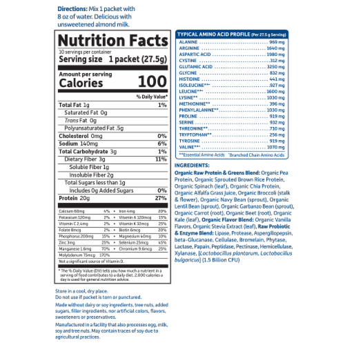 RAW Protein and Greens - Vanilla 10cnt Tray Perspective: back