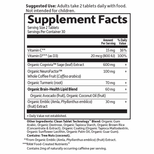 Garden of Life Dr. Formulated Memory & Focus for Young Adults Tablets Perspective: back