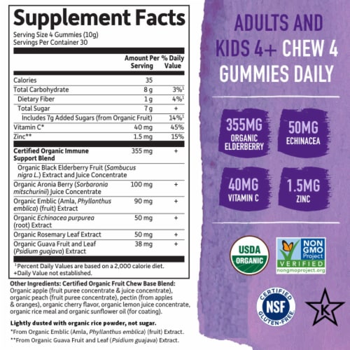 Garden of Life Organics Elderberry Immune Gummies with Echinacea, Zinc, Vitamin C Vegan Gummy Drops Perspective: back