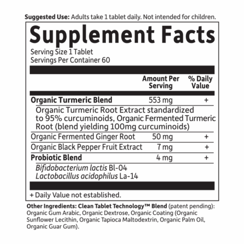 mykind Organics Extra Strength Turmeric Vegan Tablets Perspective: back