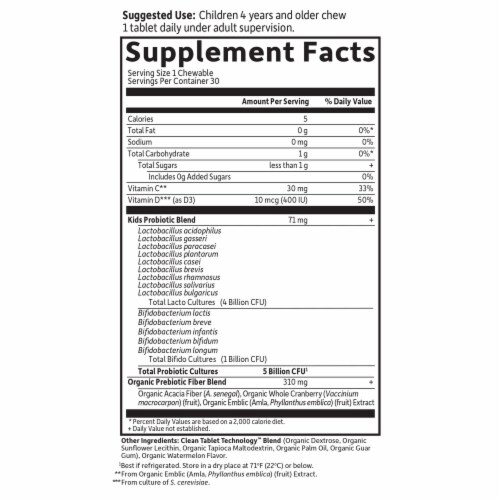 Garden of Life Dr. Formulated Organic Kids+ Probiotics with Vitamin C & D, Watermelon Chewables Perspective: back