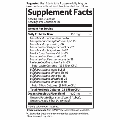 Garden of Life Dr. Formulated Daily Probiotics, Immune & Digestive Health, Capsules, 25 Billion CFU Perspective: back