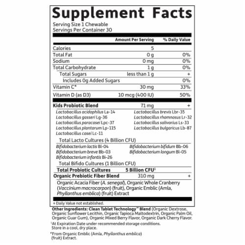Garden Of Life® Organic Kids Daily Care Berry Cherry Flavor Probiotic Chewables Perspective: back