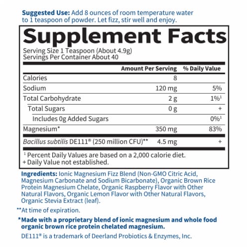 Garden of Life Dr. Formulated Magnesium, Anti-Stress, Calm, Regularity, Raspberry Lemon Powder Perspective: back