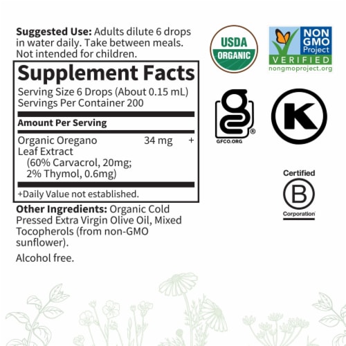 Garden of Life Organics Oil of Oregano Seasonal Drops, Organic, Alcohol Free, Liquid Perspective: back