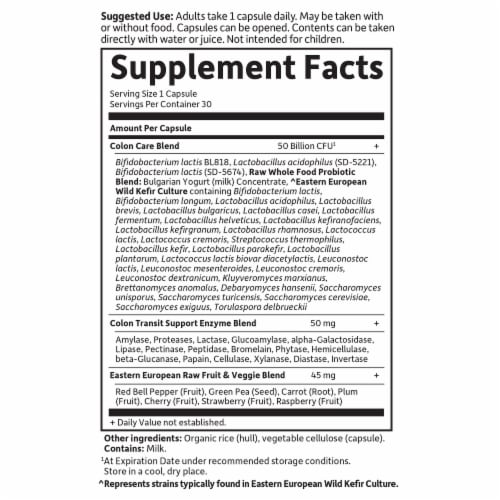 Garden of Life® Raw Probiotics Colon Care Shelf Stable Vegetarian Capsules Perspective: back