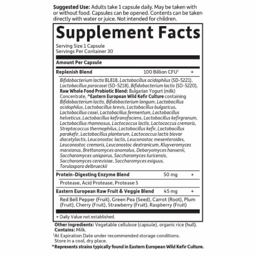 Garden of Life Raw Probiotics Ultimate Care, Enzymes, Shelf Stable One a Day Probiotic Capsules Perspective: back