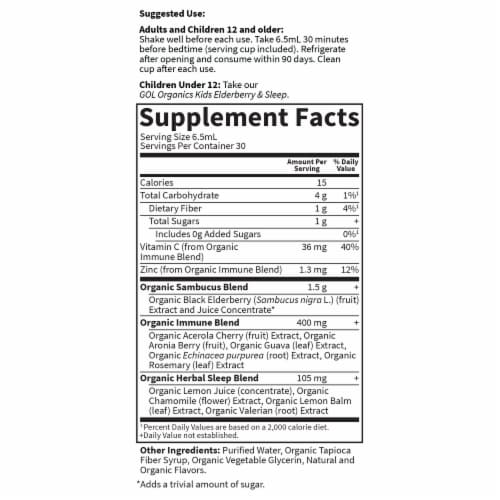 Garden of Life Organics Elderberry & Sleep Immune Syrup, Zinc, Vitamin C, No Added Sugars, Liquid Perspective: back