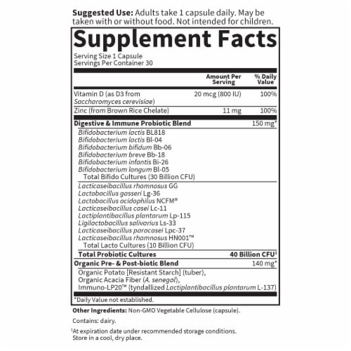 Garden of Life® Digestive & Immune Care + Zinc Dr. Formulated Probiotic Vegetarian Capsules Perspective: back