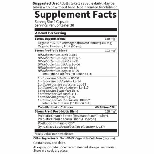 Garden of Life Dr. Formulated Digestive & Stress Daily Care Probiotics + Ashwagandha, Capsules Perspective: back