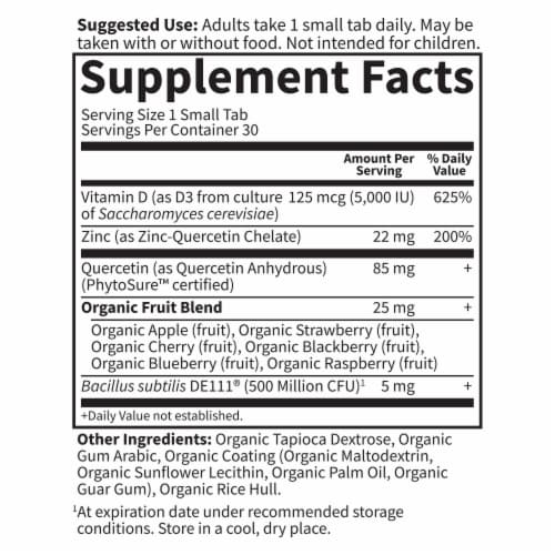 Garden of Life® Vitamin D3 & Zinc Daily Immune Support Small Tabs Perspective: back