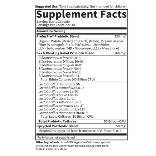 Garden of Life® Dr. Formulated Probiotics Gas & Bloating Pre + Pro + Postbiotics Capsules Perspective: back