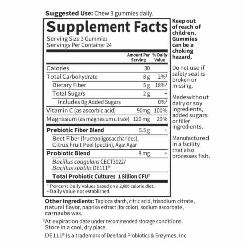 Garden of Life Dr. Formulated Triple Action Fiber Plus Magnesium & Probiotics, Orange Gummies Perspective: back