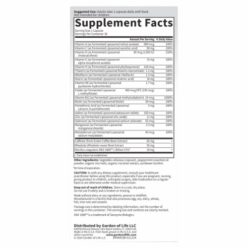 Garden of Life® Dr. Formulated Multi+ Energy Support Capsules Perspective: back