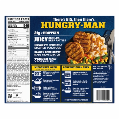 Hungry-Man Grilled Beef Patty Frozen Meal Perspective: back