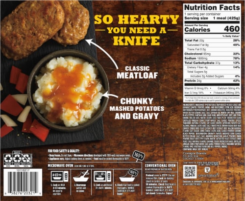 Hungry-Man Double Meat Bowls Classic Meatloaf With Mashed Potatoes Frozen Meal Perspective: back