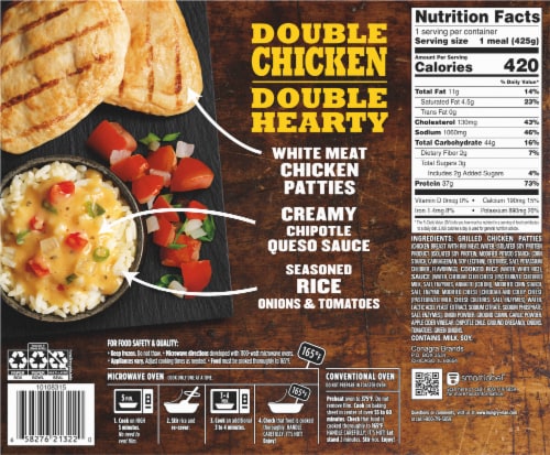 Hungry-Man Double Chipotle Chicken and Rice Frozen Protein Bowl Frozen Meal Perspective: back