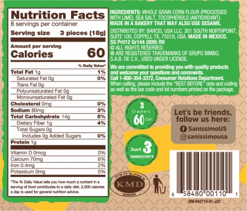 Sanissimo® Salmas® Salted Oven Baked Corn Crackers Perspective: back