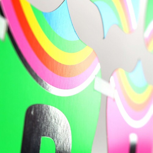 Prime Party Silver Lining Rainbow Unicorn Jointed Happy Birthday Banner Perspective: back