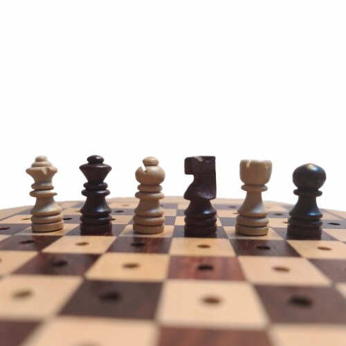 WE Games Round Wooden Travel Chess Set with Pegged Chessmen – 6 inches Perspective: back