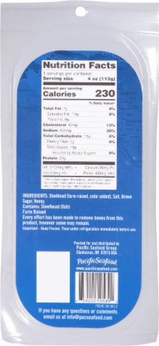 Pacific Sustainable Seafood Hardwood Smoked Steelhead Candied Strips Perspective: back