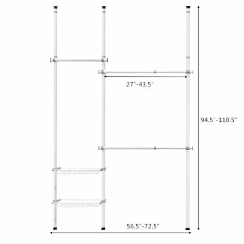 Double 2 Tier Telescopic Garment Rack Adjustable Closet Organizer w/ Baskets Perspective: back