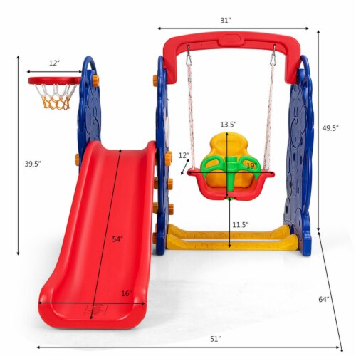 Gymax 3 in 1 Toddler Climber and Swing Set Kid Climber Slide Playset w/Basketball Hoop Perspective: back