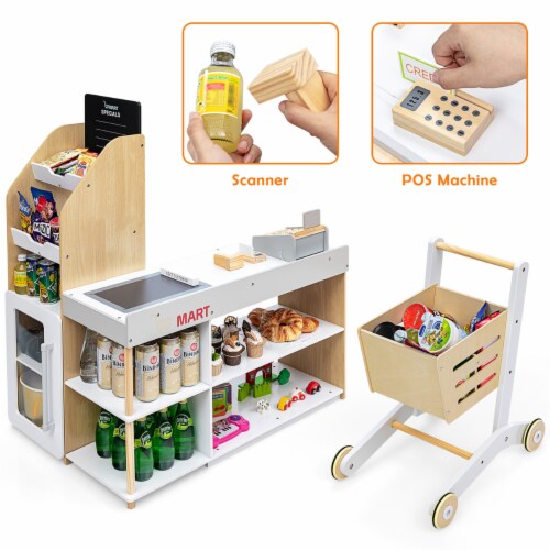 Grocery Store Playset Pretend Play Supermarket Shopping Set with Shopping Cart Perspective: back