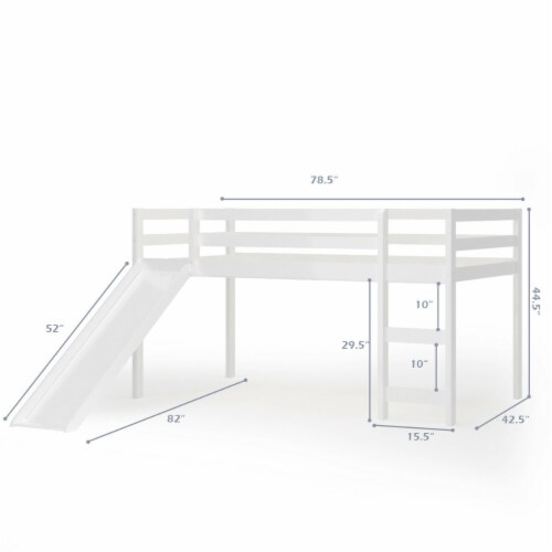 Twin Size Loft Bed with Slide Wood Low Sturdy Loft Bed for Kids Bedroom