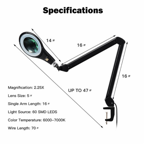 Gymax LED Magnifying Glass Desk Lamp w/ Swivel Arm & Clamp 2.25x Magnification Black Perspective: back