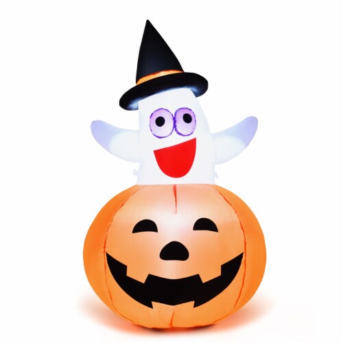 Costway 5 Ft Halloween Blow-up Inflatable Ghost in Pumpkin w/ LED Bulb Yard Decoration Perspective: back
