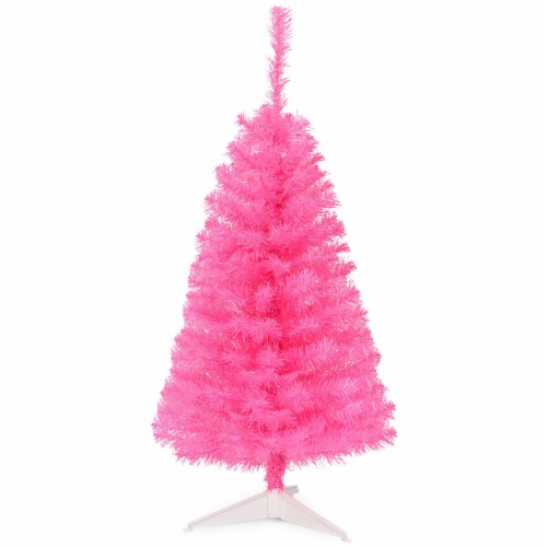 Costway 3 ft Premium Artificial Christmas Mini Tree Holiday Season Pink w/ Plastic Stand Perspective: back