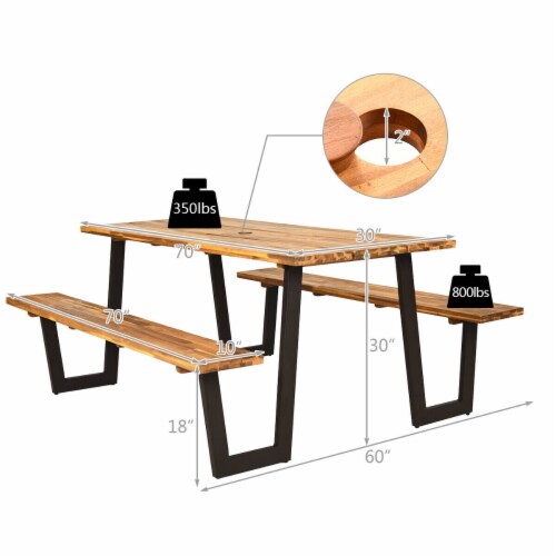 Patented Picnic Table Bench Set Outdoor Camping Wooden 2 Builtin