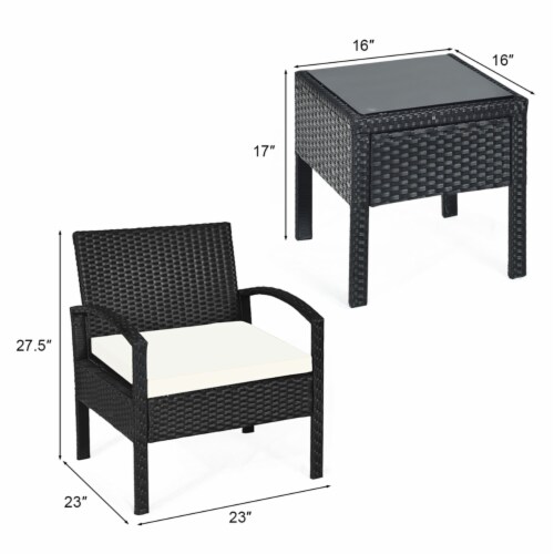 3PCS Patio Rattan Furniture Set Conversation Sofa Cushioned Coffee Table Garden Perspective: back