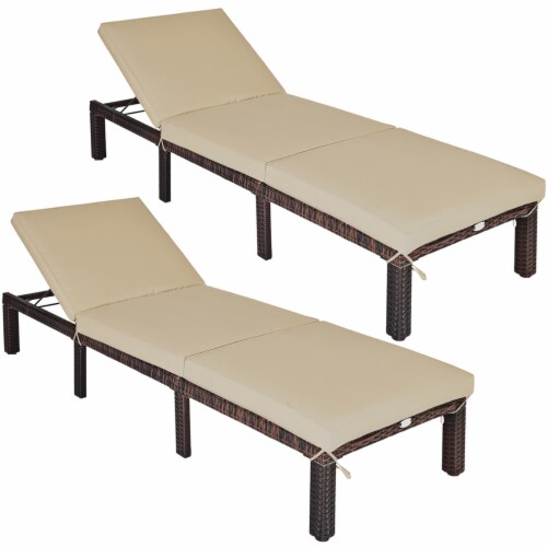 Costway 2PCS Outdoor Rattan Lounge Chair Chaise Recliner Adjustable