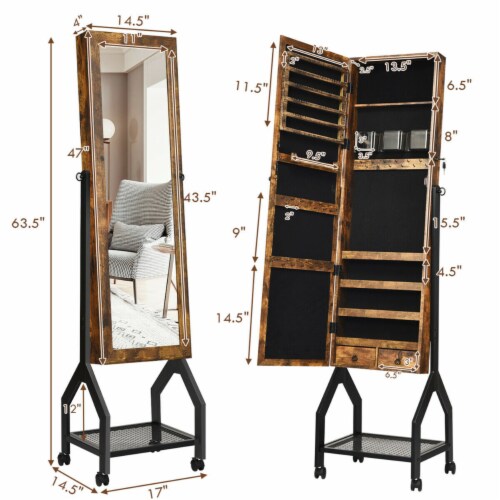 Gymax Vintage Jewelry Armoire Cabinet Mirrored Lockable Organizer