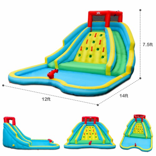 Gymax Inflatable Mighty Water Park Bouncy Splash Pool Climbing Wall w/ 735W Blower Perspective: back