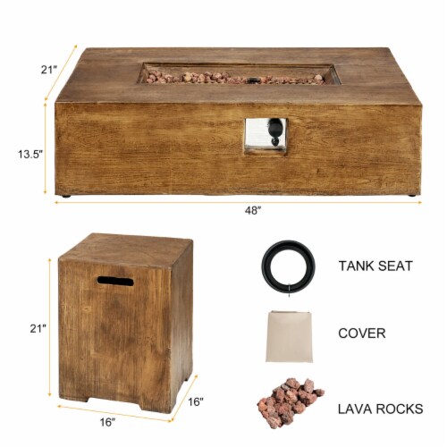 48''x27'' 50,000 BTU Propane Fire Pit Table Set w/ Side Table Tank Storage & Cover Perspective: back