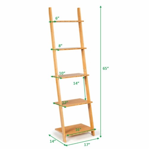 5-Tier Ladder Shelf Modern Bamboo Leaning Bookshelf Ladder Bookcase ...