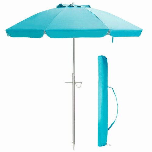 Costway 6.5FT Patio Beach Umbrella Sun Shade Tilt W/Carry Bag Blue Perspective: back