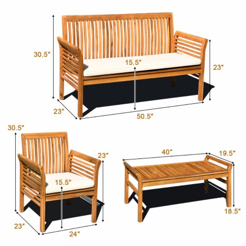 8PCS Wooden Patio Conversation Set Outdoor Furniture Set w/ Cushion Perspective: back