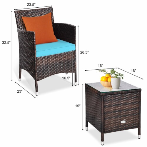 Gymax 3PCS Patio Outdoor Rattan Furniture Set w/ Coffee Table Cushioned