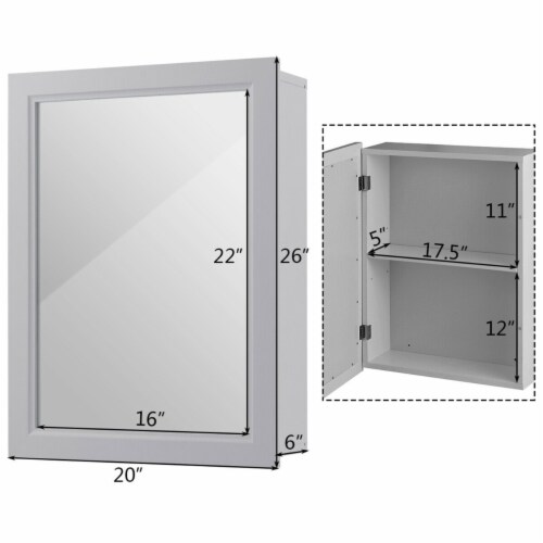 Mirrored Medicine Cabinet Wall-Mounted Bathroom Storage Organizer W/Shelf Grey Perspective: back