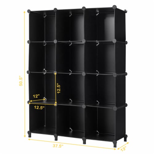 Gymax 12 Cube Storage Organizer Plastic Organizer Units w/ Steel Frame Black Perspective: back