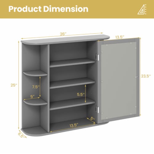 Wall Mounted Medicine Storage Cabinet Bathroom Organizer Cupboard W/Mirror Gray Perspective: back
