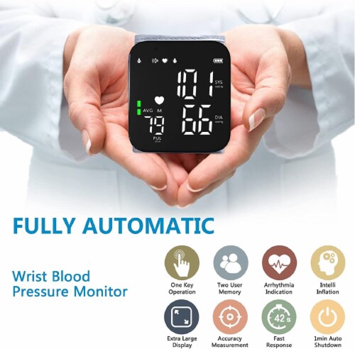 Automatic Adjustable Wrist Digital Blood Pressure Monitor Large LED Backlit Display Perspective: back