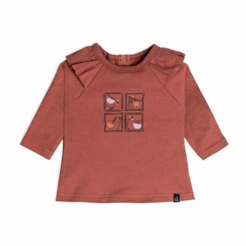 Organic Cotton Top And Pant Set Hen Print Rust And Beige Perspective: back