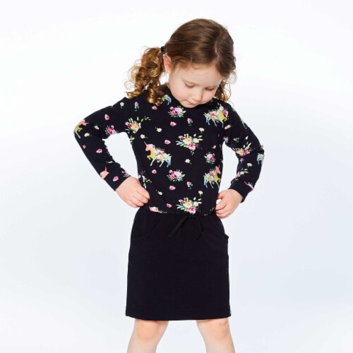 Unicorn Printed Raglan Long Sleeve Dress Black Unicorn Printed Raglan Long Sleeve Dress Black