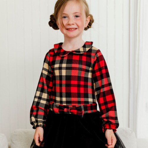Plaid Dress With Long Sleeves And Mesh Skirt Perspective: back