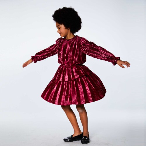 Long Sleeve Crinkle Dress Red Violet Perspective: back